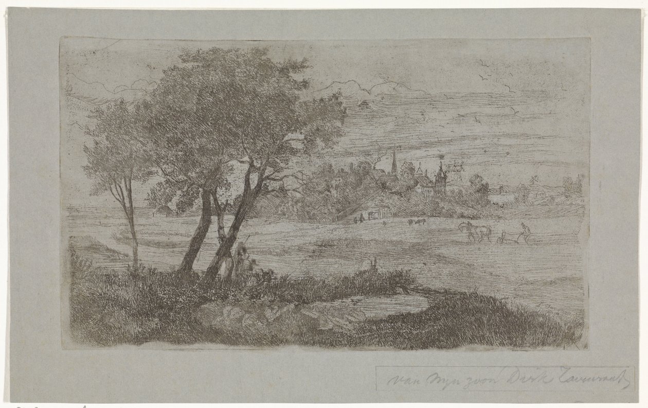 Landscape with Trees in the Foreground and a Plow in the Field by Dirk Arnoldus Tavenraat