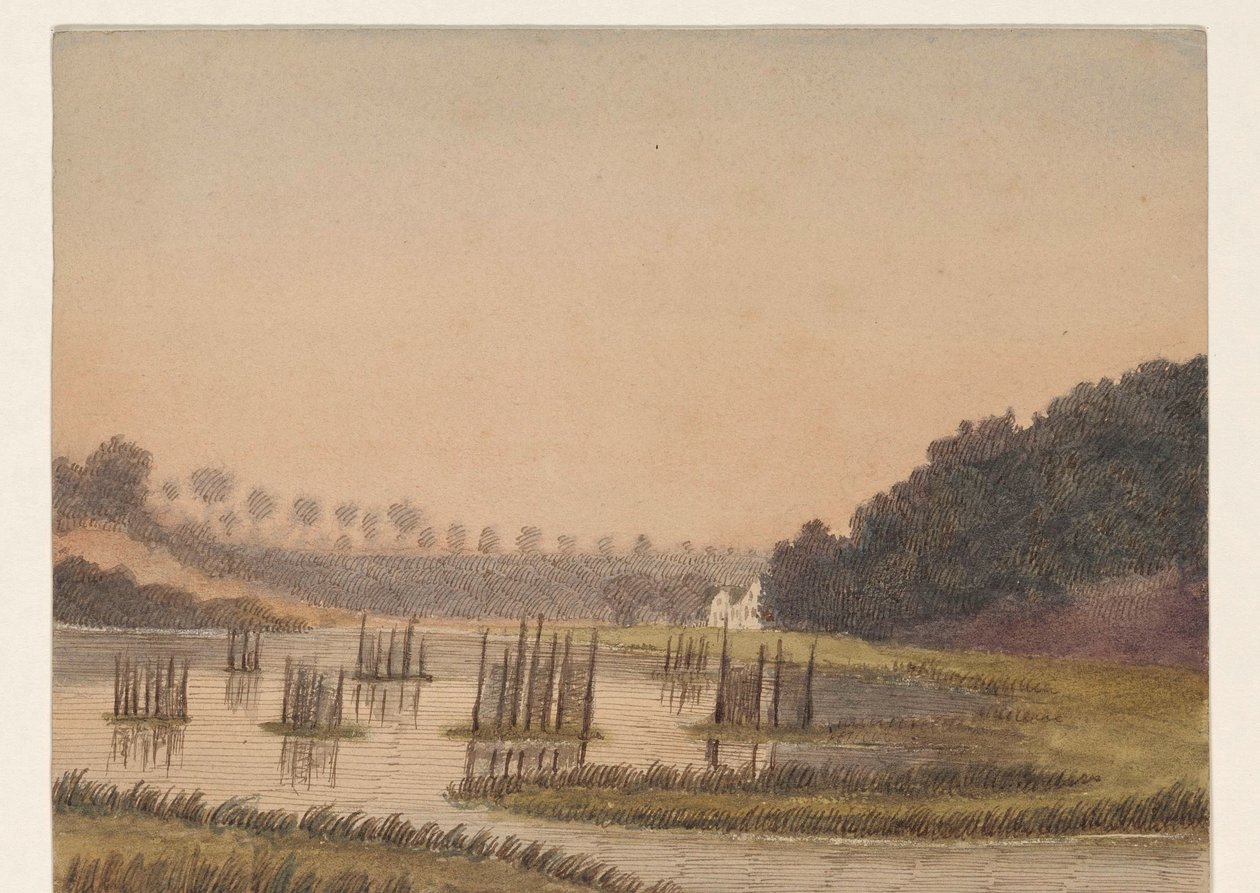 Marshy Landscape with a Building in the Distance by Dirk Arnoldus Tavenraat