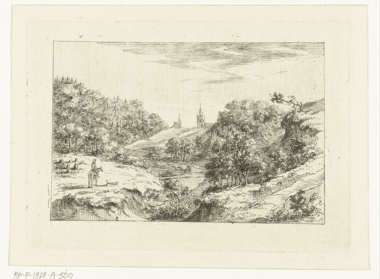 Dune Landscape with Churches and Rider near Scheveningen by Dirk Vis Blokhuyzen