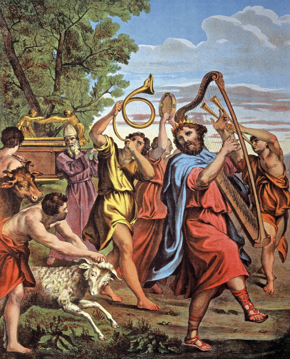 King David Brings Back the Covenant Ark (lithograph) by Domenichino (1581 1641) (after)