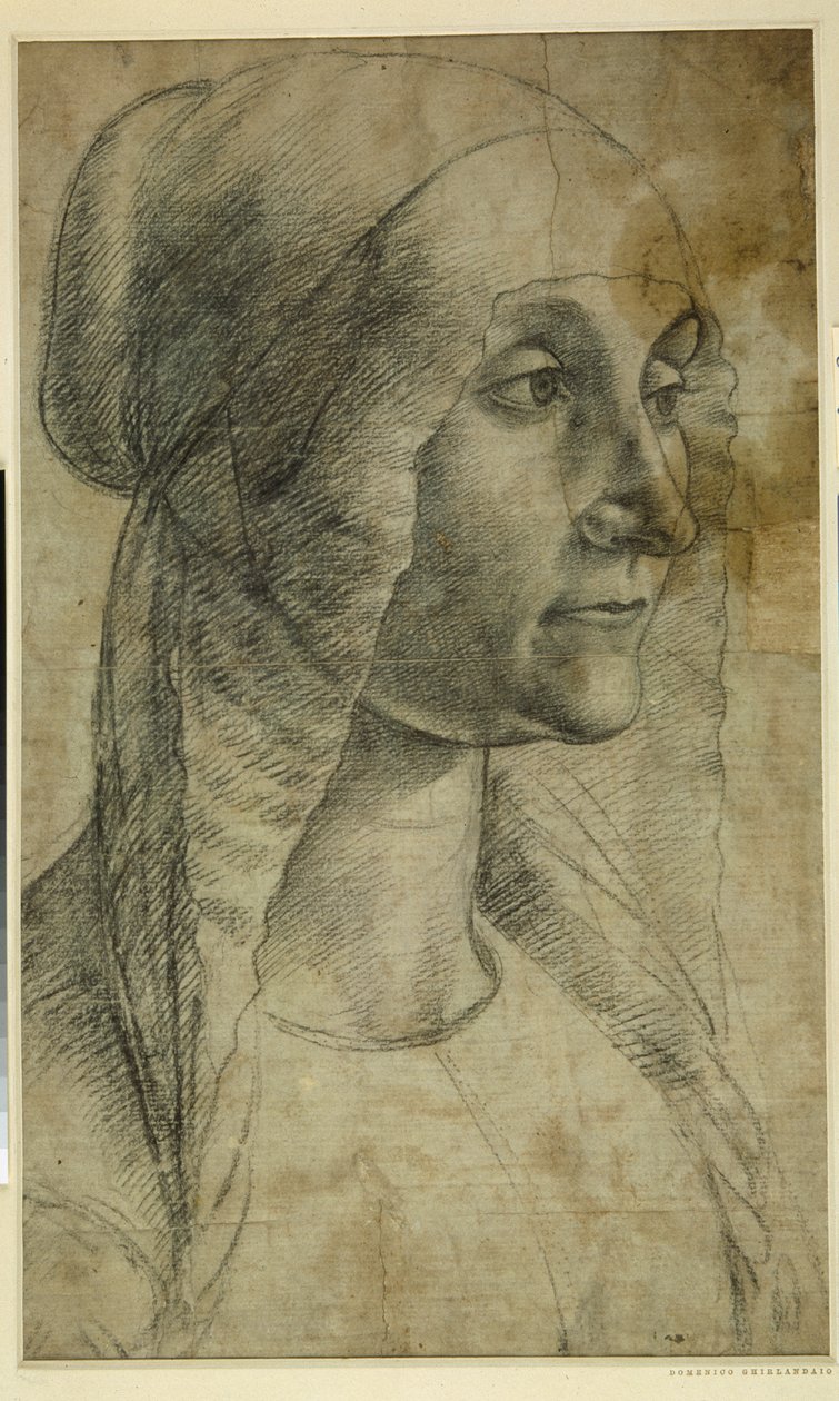 Head of a woman wearing a coif by Domenico Ghirlandaio