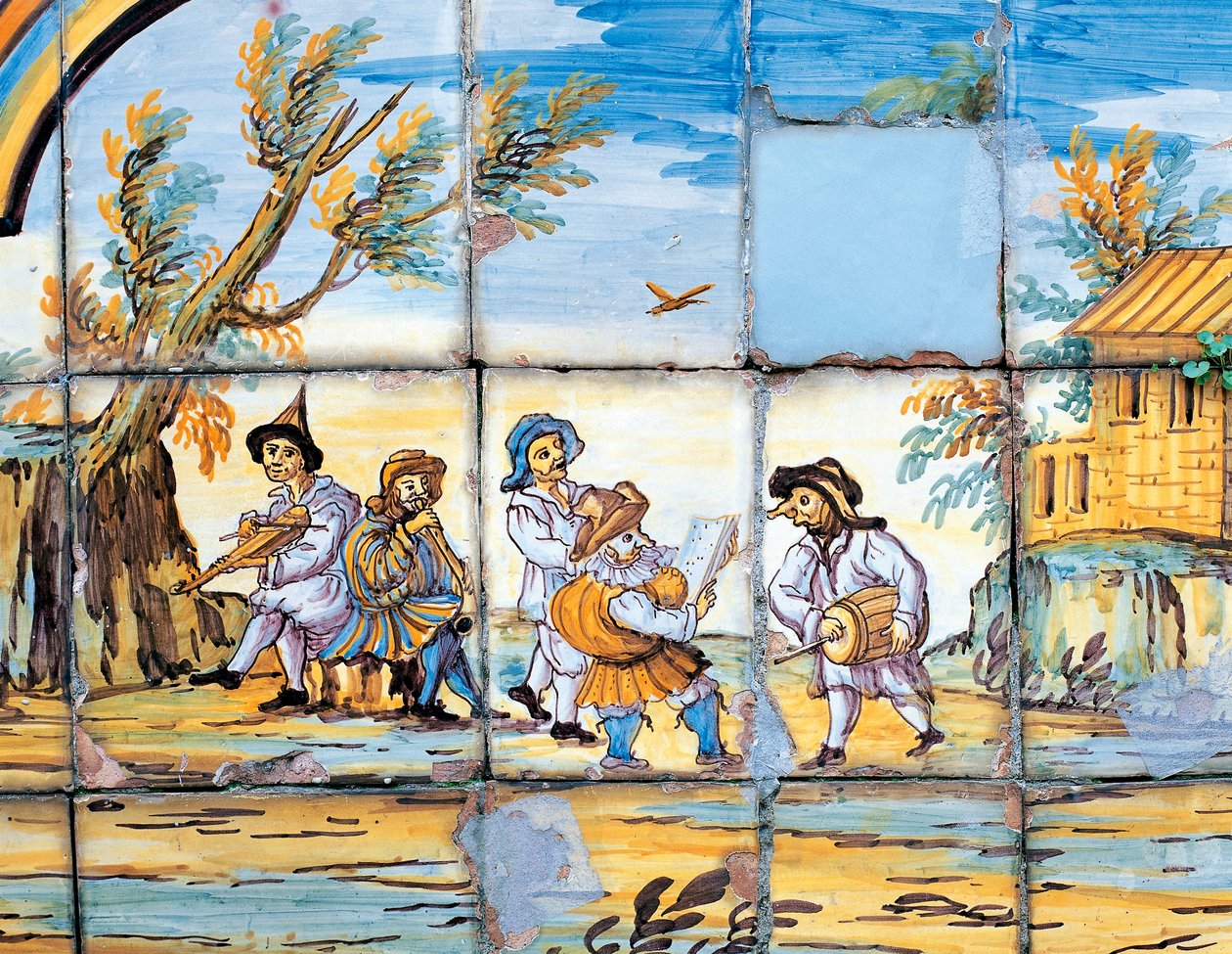 Detail of majolica decoration of Cloister of Poor Clares by Domenico Antonio Vaccaro