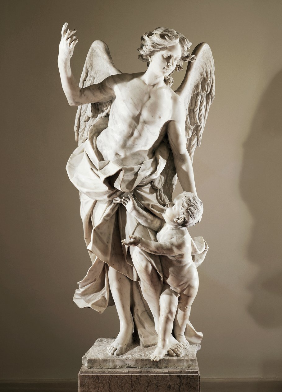 Guardian Angel, ca 1724, by Domenico Antonio Vaccaro, marble statue, anti-Sacristy of Basilica of San Paolo Maggiore, Naples, Campania, Italy by Domenico Antonio Vaccaro