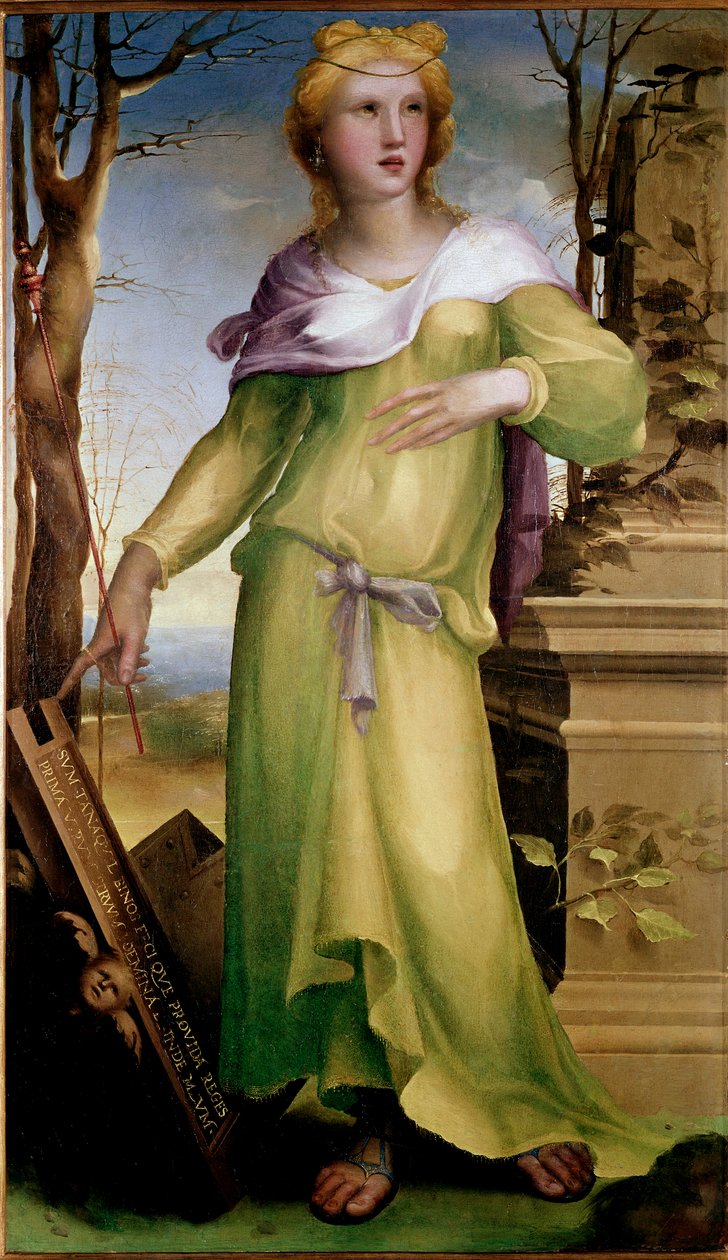 Tanaquil, wife of Tarquin the Elder, king of Rome. After the death of her husband, she ensured the succession of her son-in-law Servius Tullius. by Domenico Beccafumi