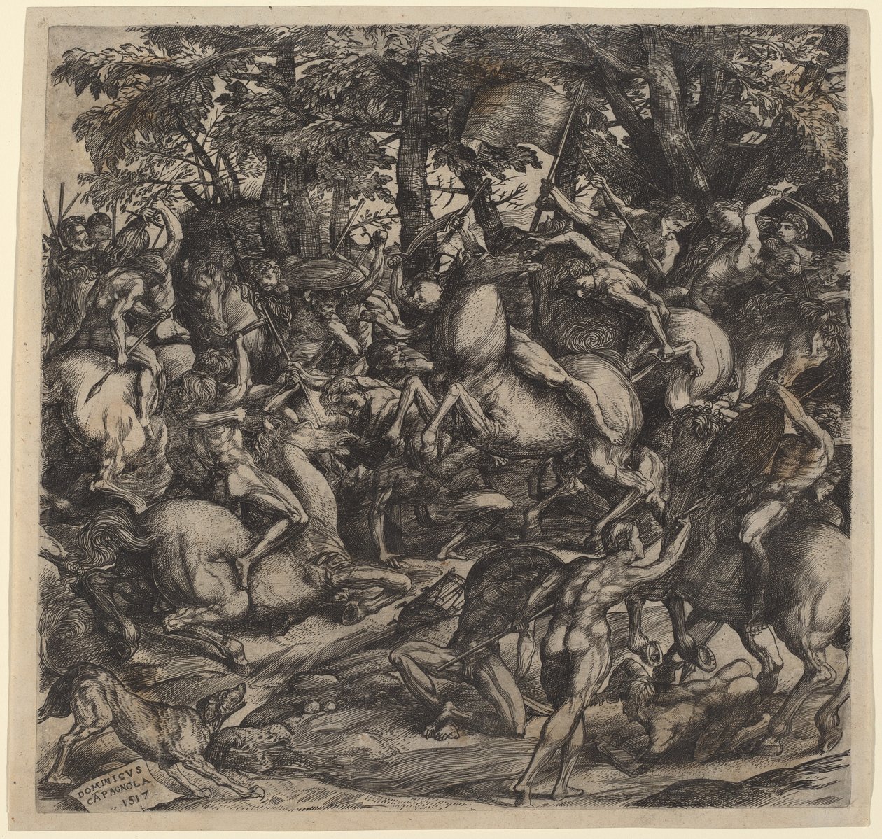 Battle of Nude Men by Domenico Campagnola