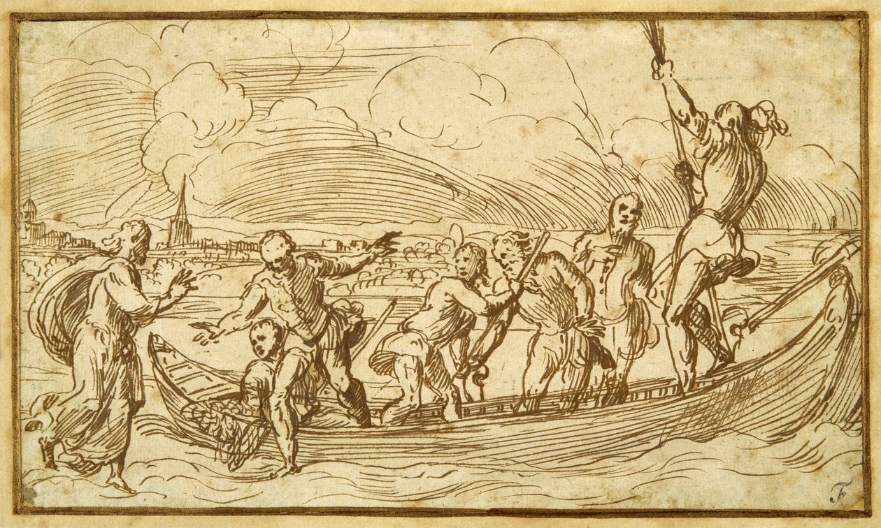 Christ and St Peter Walking on the Water by Domenico Campagnola