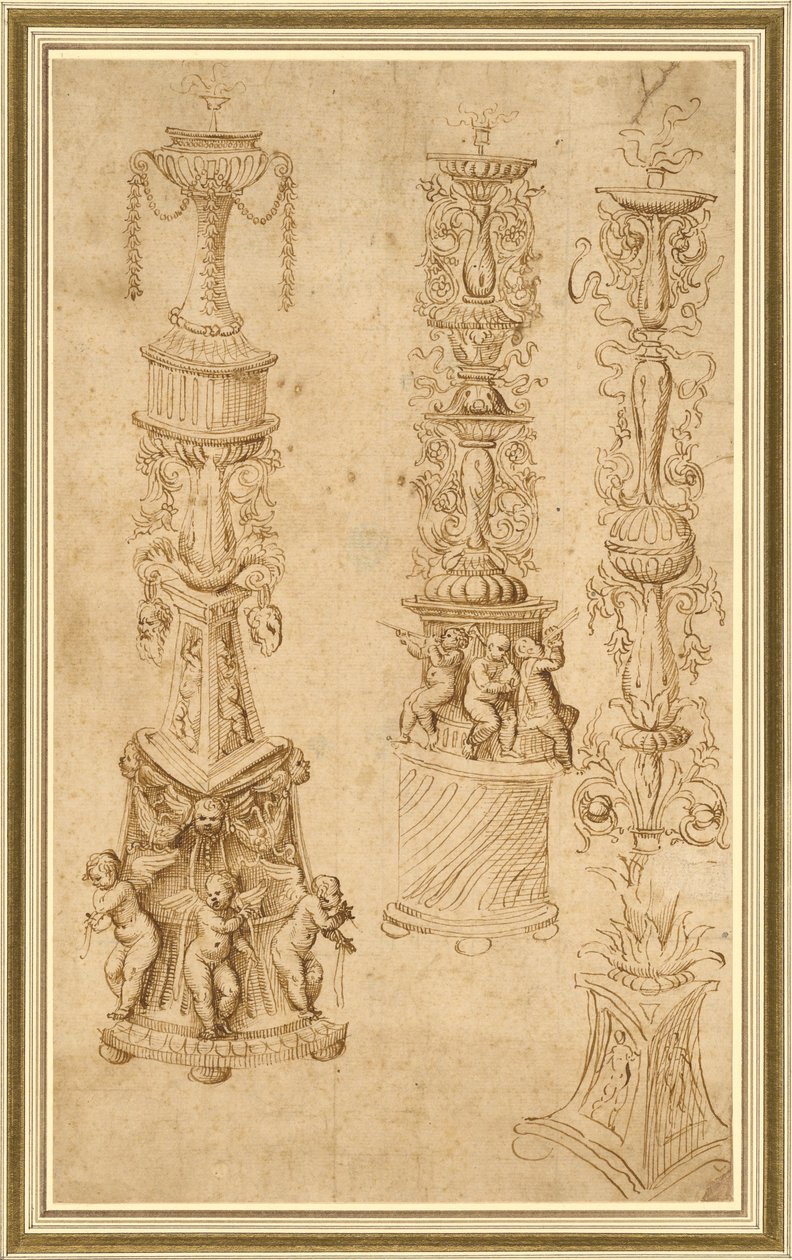 Studies of Three Candlesticks by Domenico Campagnola