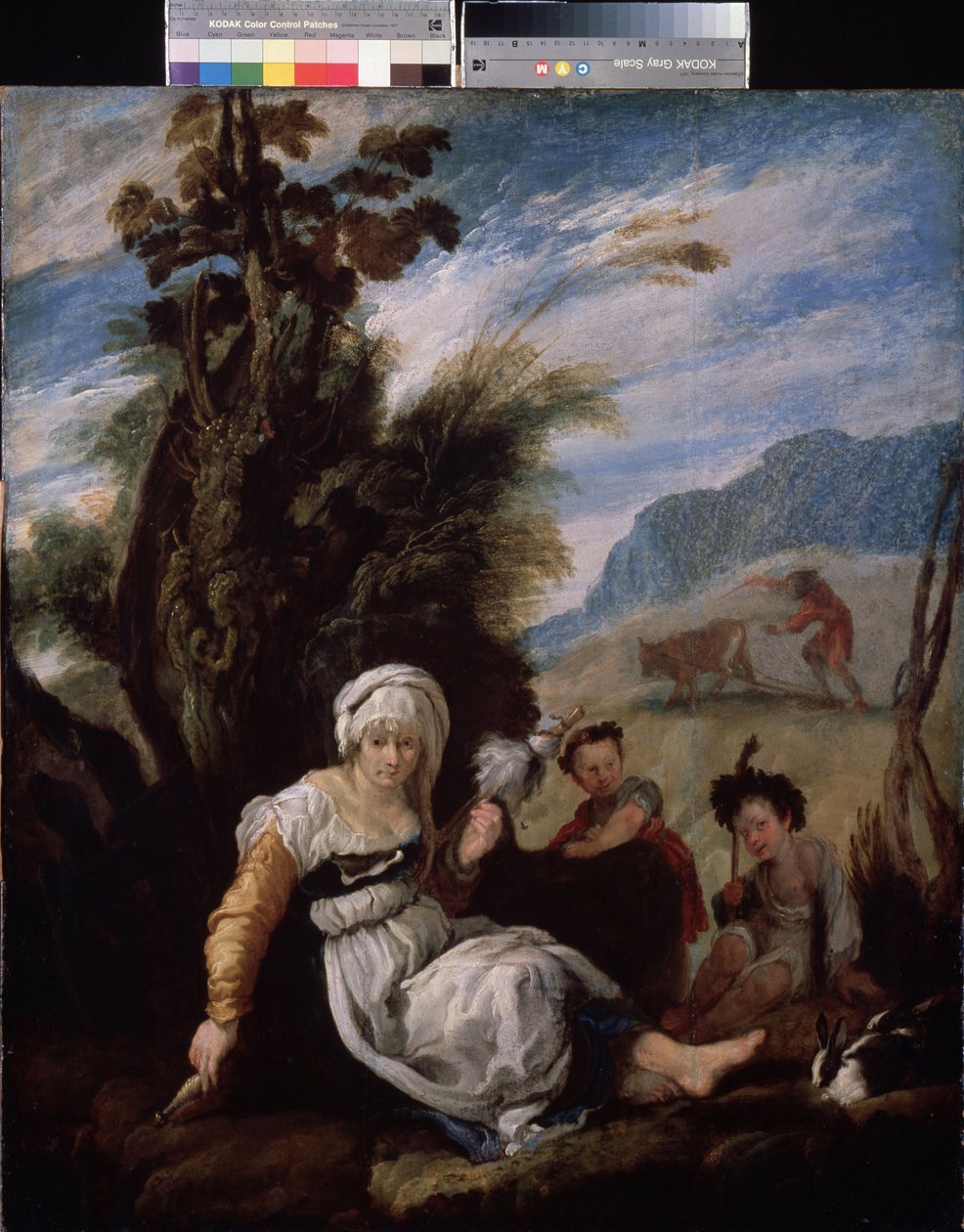 Adam and Eve, Adam Working in the Fields and Evening with Their Two Children Abel and Cain by Domenico Fetti or Feti