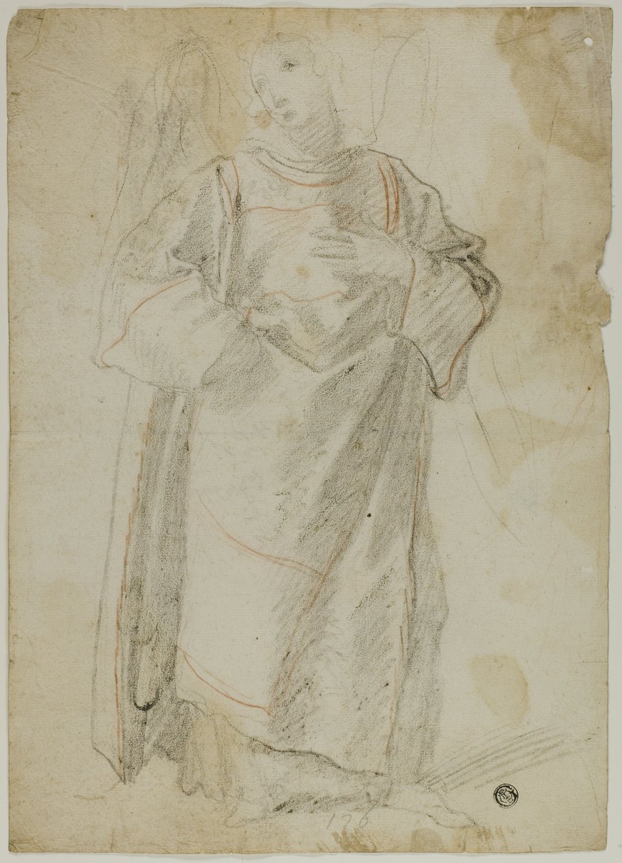 Standing Angel; Study of Face and Drapery by Domenico Fiasella
