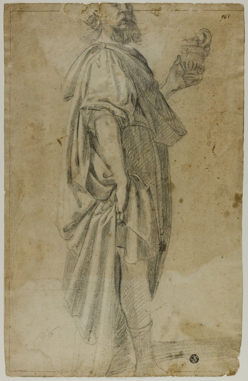 Standing Magus (recto); Sketch of Stable and Trees (verso) by Domenico Fiasella