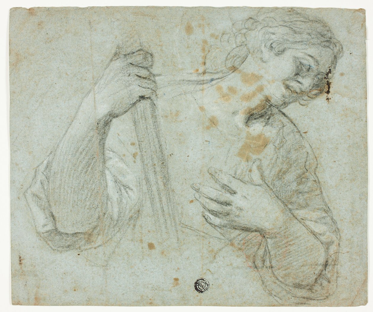 Standing Youth in Profile to Right, Holding Staff by Domenico Fiasella