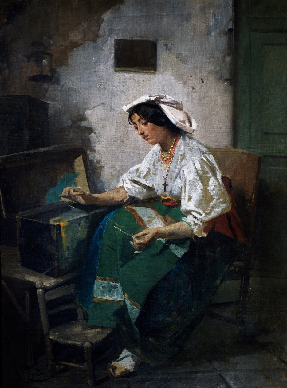 Sewing Girl by Domenico Induno