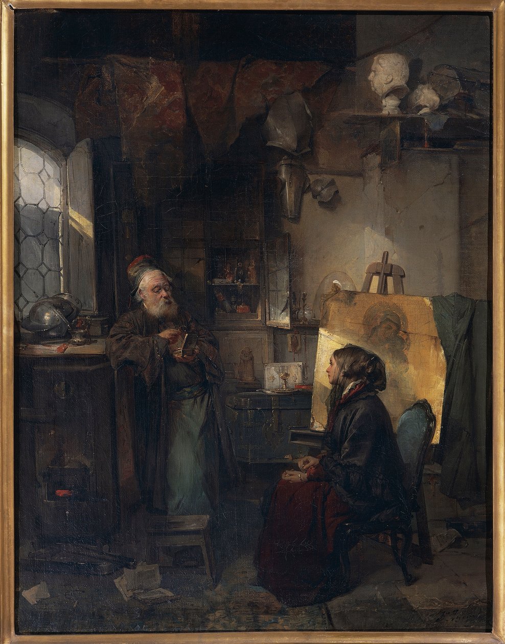 The Aged Moneylender Examining the Last Pieces of Jewelry of Lady Fallen on Hard Times by Domenico Induno