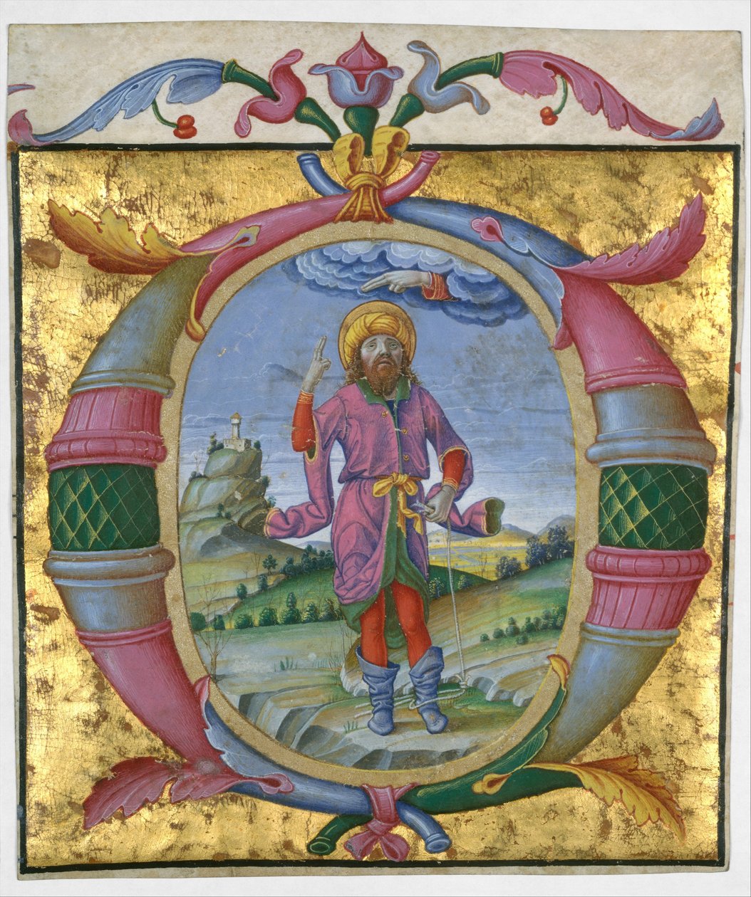 David with His Foot in a Noose in an Initial O, ca. 1500 by Domenico Morone