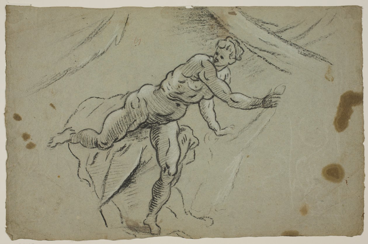 Nude Woman with a Piece of Cloth in Her Hands Hastily Leaving a Tent by Domenico Tintoretto