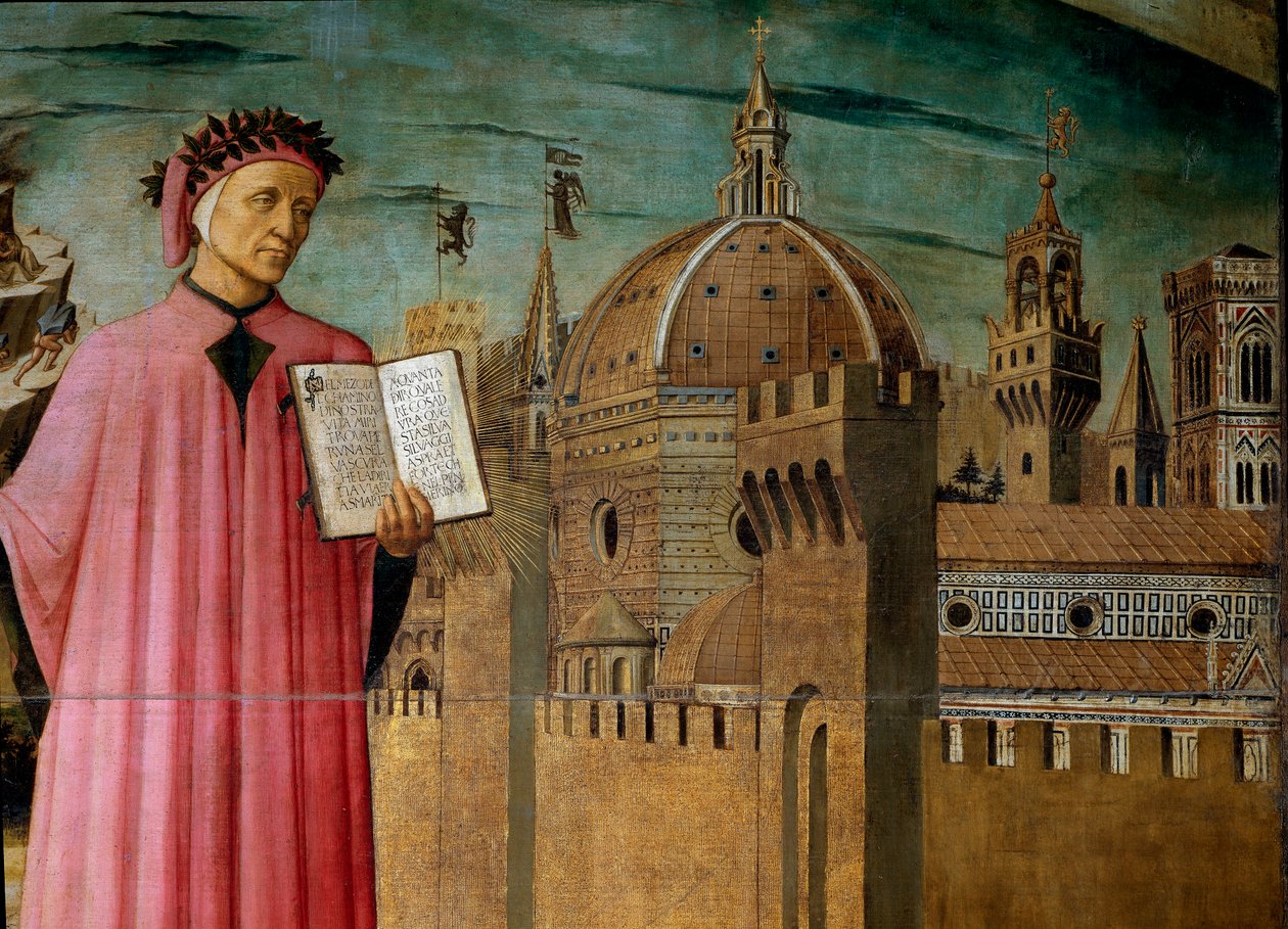 Dante Alighieri Presents His Work the Divine Comedy (detail) by Domenico di Michelino