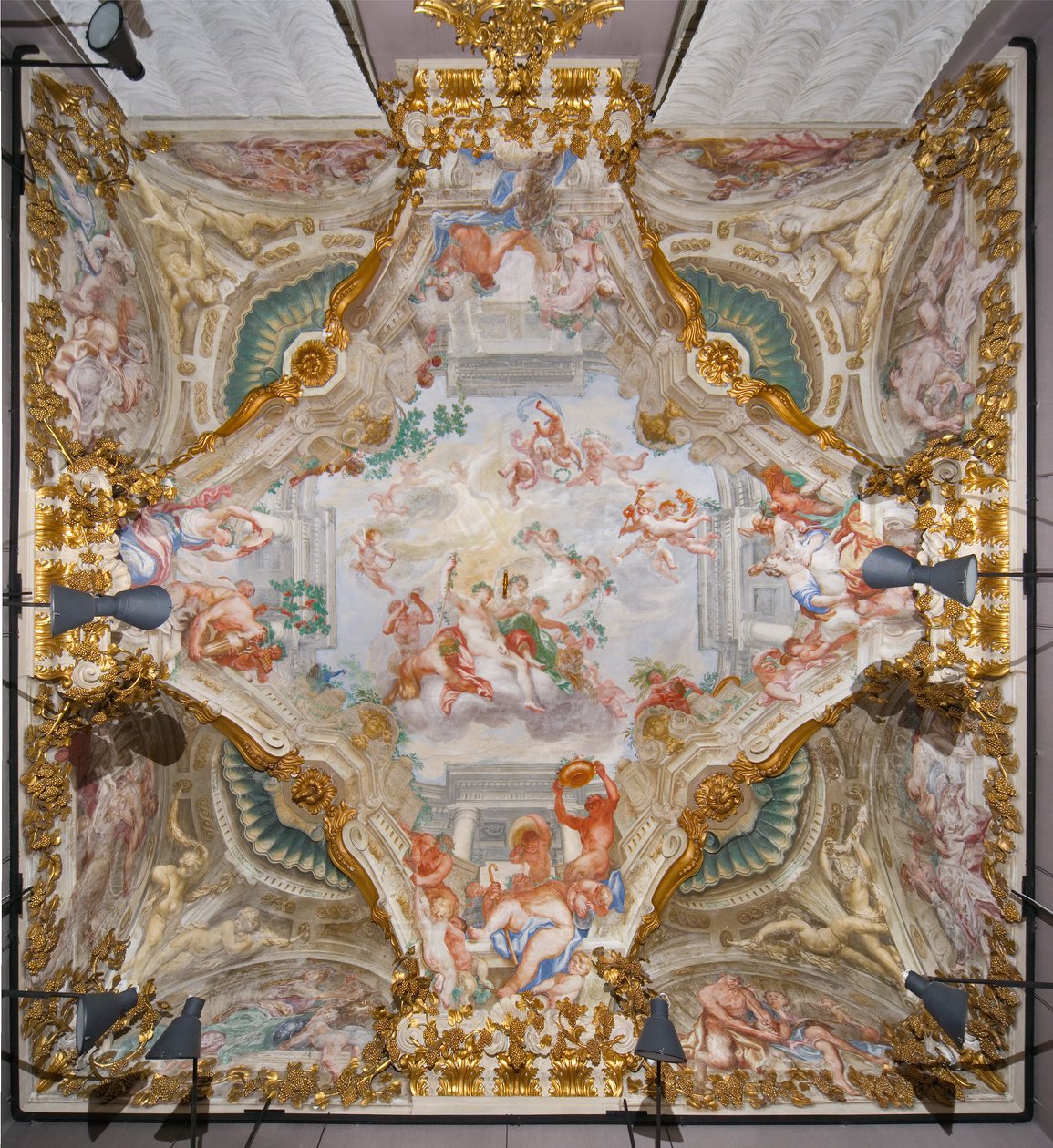 Ceiling with the allegory of Autumn, Bacchus, Hall of Autumn by Domenico the Elder Piola