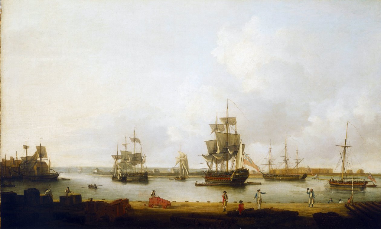 Warships off the cannon wharf in Portsmouth, England by Dominic Serres