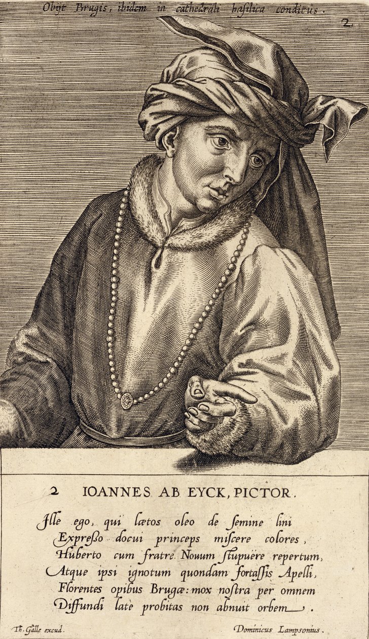 Portrait of Jan van Eyck, plate 2 in a series of portraits of artists, engraved by Theodor Galle by Dominicus Lampsonius