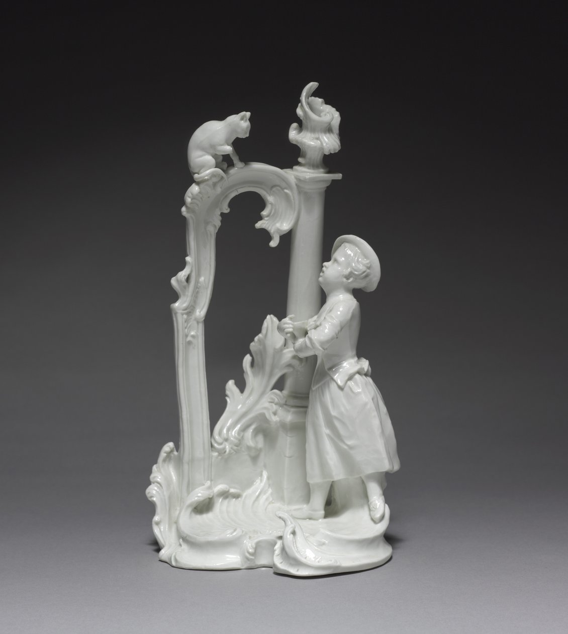 Figure of a Girl with Cat, made by Nymphenburg Porcelain Factory, c.1770 by Dominicus (attr. to) Auliczek
