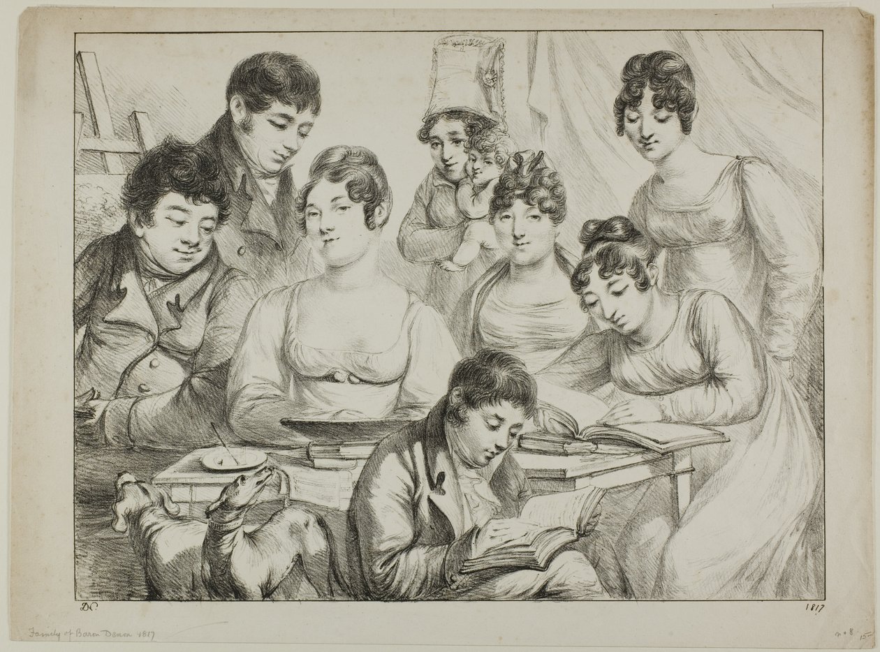 Conversation, a Family Drawing and Reading, the Nurse Holding an Infant, a Portrait of Prince Edmond de Beauvau Behind a Chair, and Portraits of Madame Lavallée and Madame Vallory, Both Seated by Dominique Vivant Denon