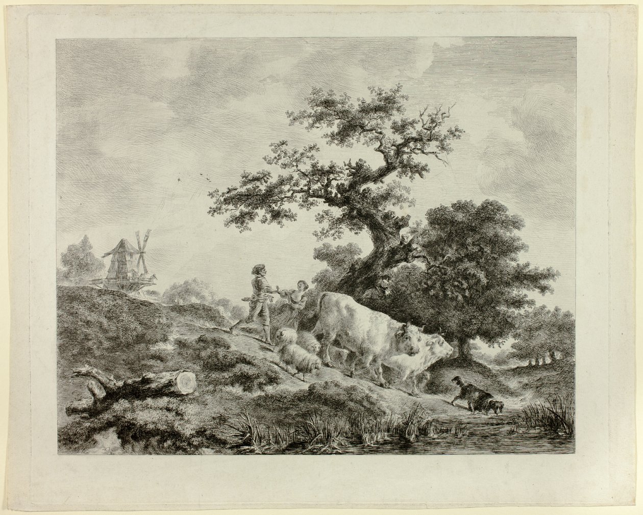 Landscape with Windmill, Young Man and Girl, and Two Oxen by Dominique Vivant Denon
