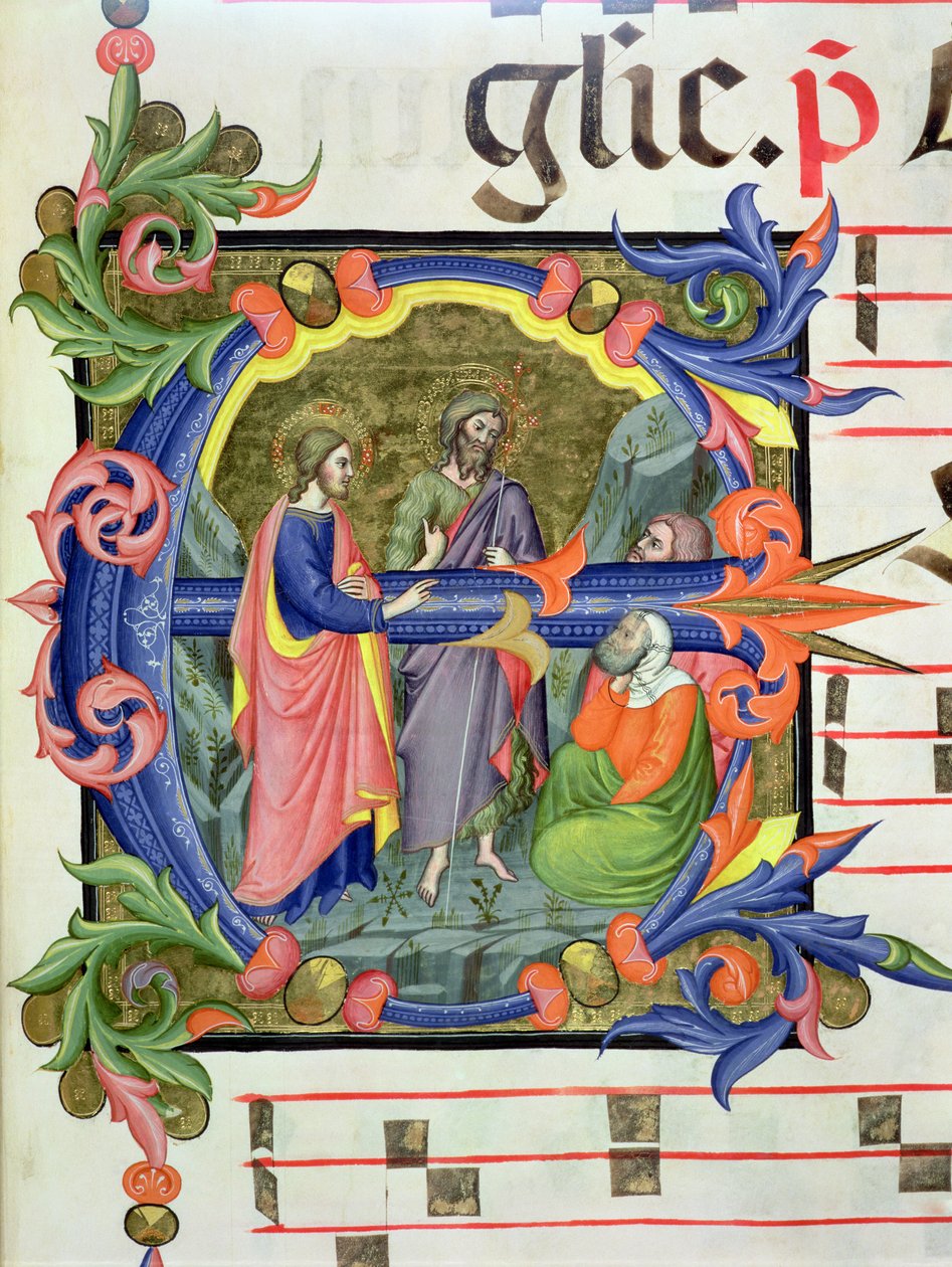 Historiated initial 'E' depicting St. John the Baptist introducing ...