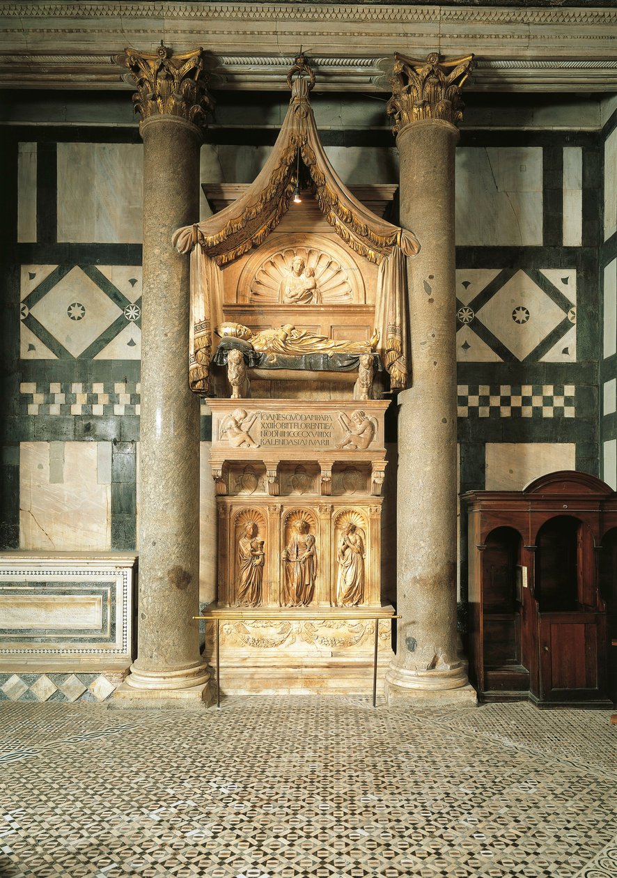Marble tomb designed by Donatello and Michelozzo for Cardinal Baldassarre Coscia, Antipope John XXIII, Florence, Tuscany, Italy by Donatello