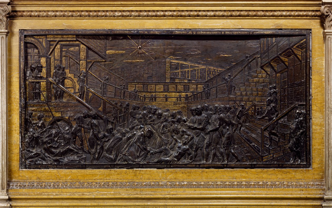 Relief depicting St Anthony reattaching youth