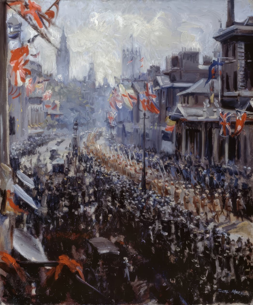 Peace Celebrations, Indian Troops Marching to Whitehall by Dora Meeson