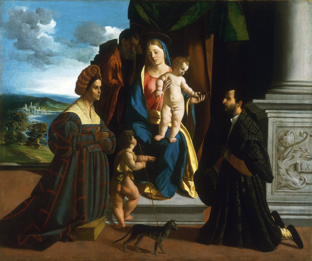 The Holy Family with the Young Saint John the Baptist, a Cat, and Two Donors by Dosso Dossi