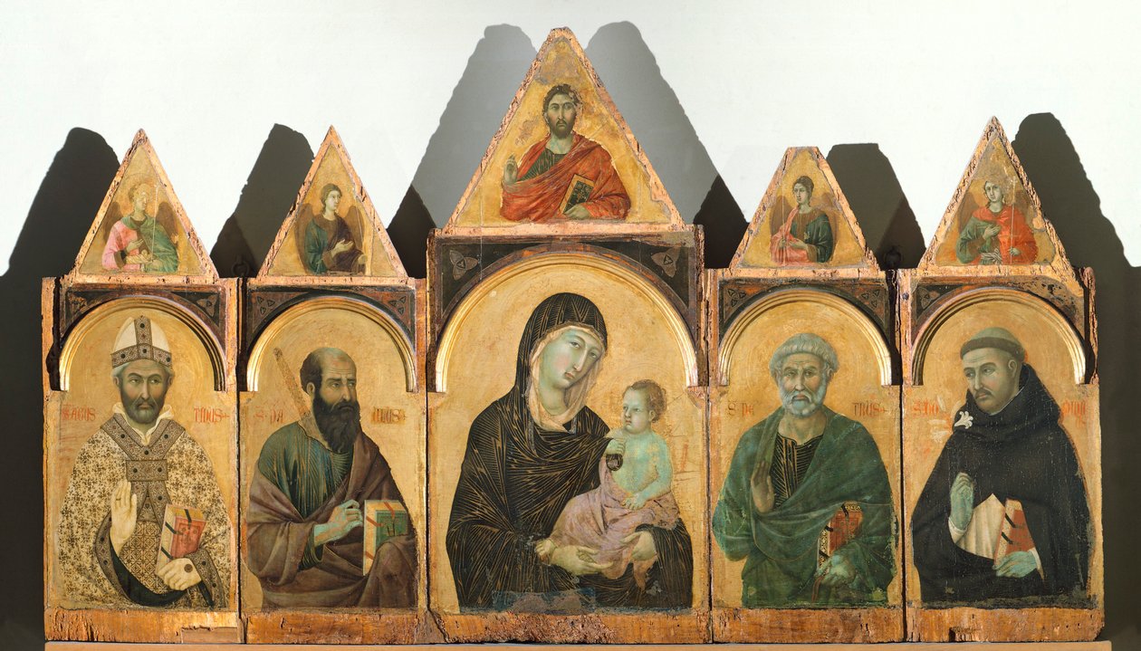 The Holy Virgin with the Christ Child and Saints Augustine, Paul, Peter and Domenico (or Polyptych No 28), by Duccio di Buoninsegna by Duccio di Buoninsegna