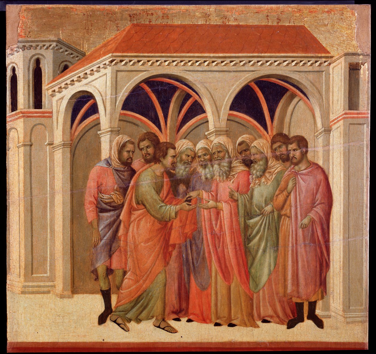 The Betrayal of Judas. Maesta Altarpiece by Duccio di Buoninsegna
