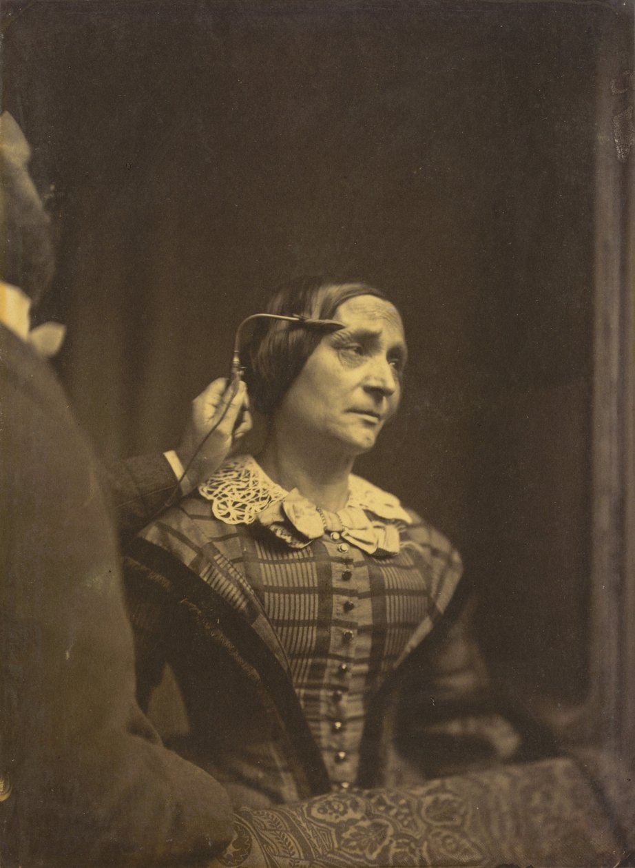 Attention, attentive gaze left, Painful attention right by Duchenne de Boulogne