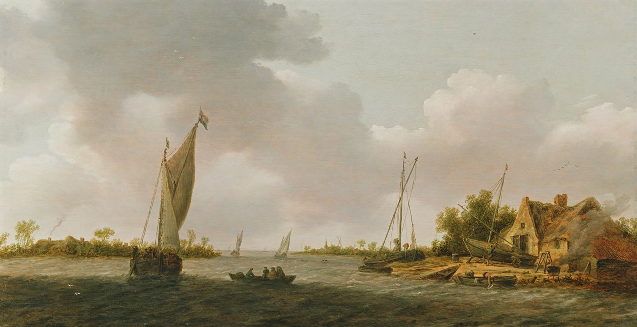 Boats in an Estuary by Dutch School