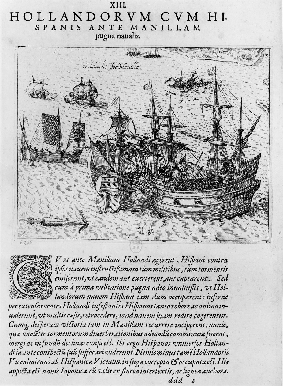 Naval combat between the Dutch and the Spanish off the coast of Manila by Dutch School