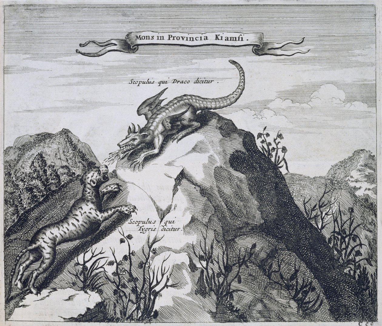 A Mountain in the Jiangxi Province with Crags Known as the Dragon and the Tiger, from China Illustrated by Athanasius Kircher by Dutch School