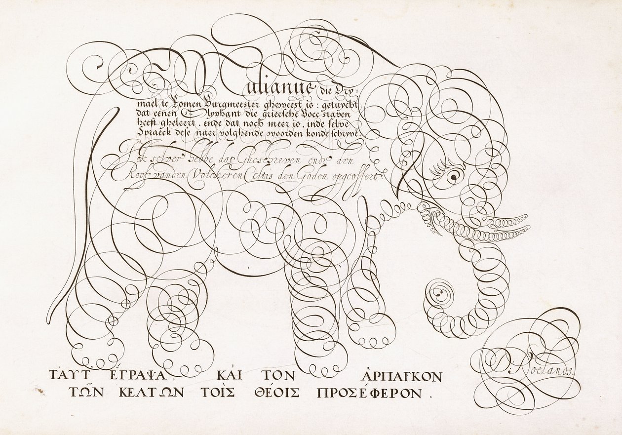 A Calligraphic Design of an Elephant by Dutch School