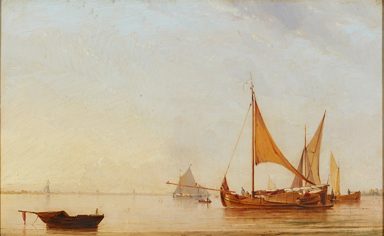Harbouring Boats at Dawn by Dutch School