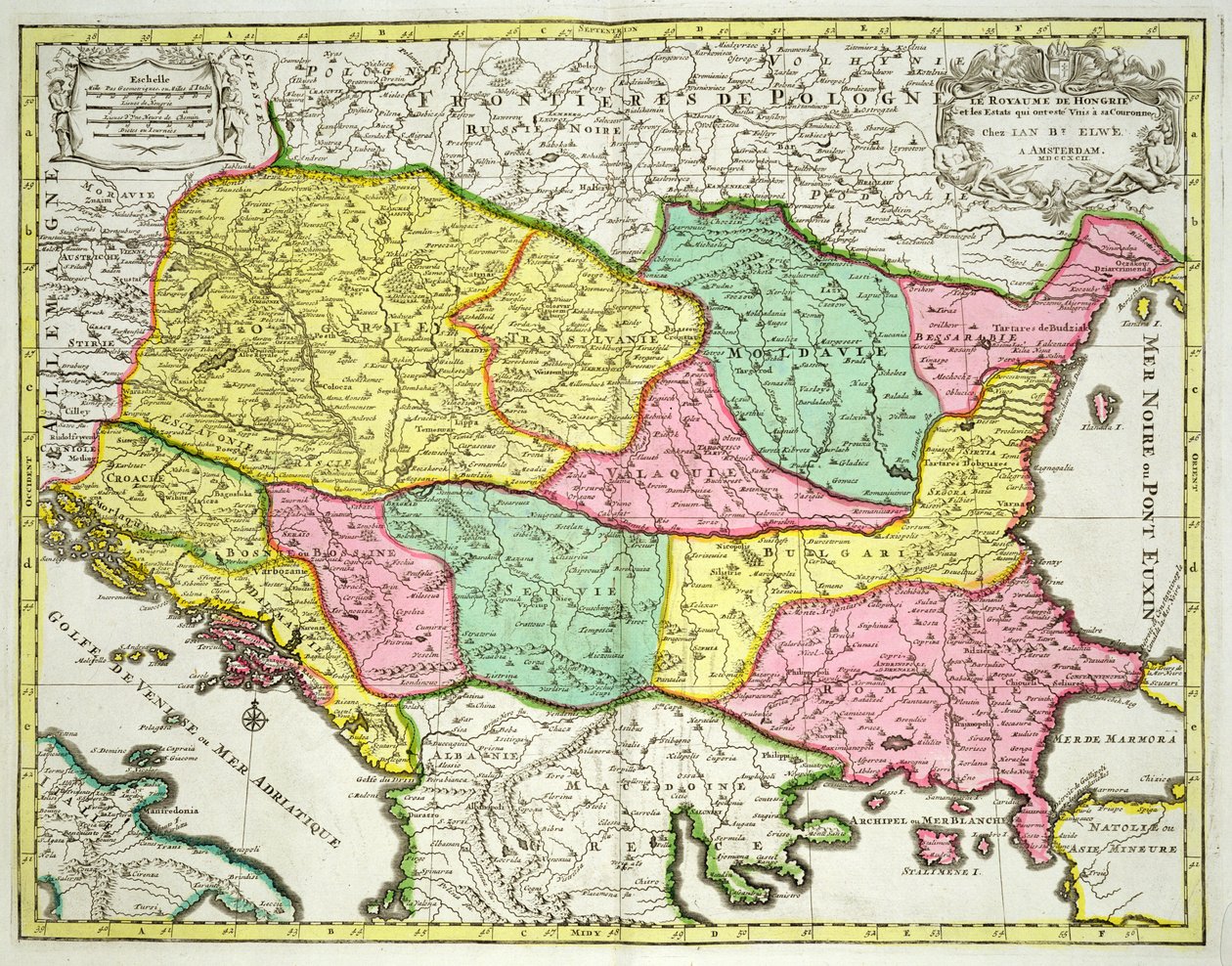 Map of the Kingdom of Hungary and the States which are United to its Crown, pub. by Jan Barend Elwe, Amsterdam, 1742 by Dutch School