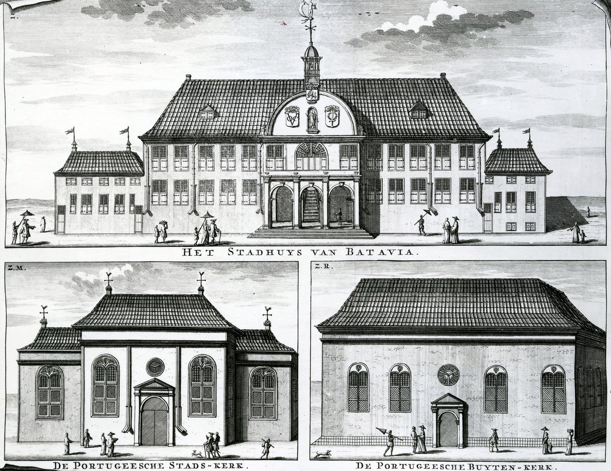 Portuguese Church and Town Hall in Batavia by Dutch School