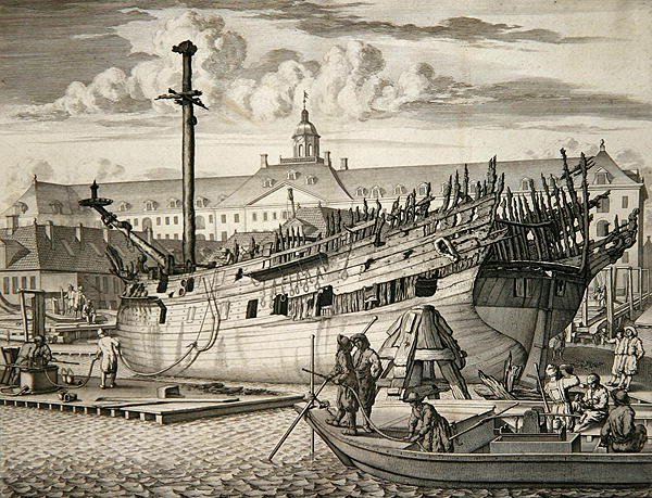 Ship which caught fire in front of the Marine Arsenal of the Dutch East India Company by Dutch School