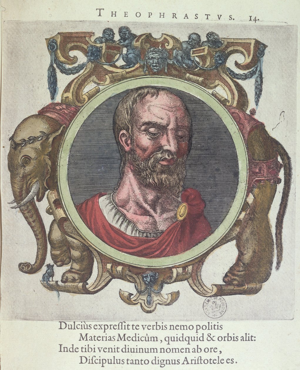 Theophrastus, illustration from Veterum et Recentium Medicorum Philosophorumque Icones by Johannes Sambucus, published by Plantin in Leyden 1603 by Dutch School