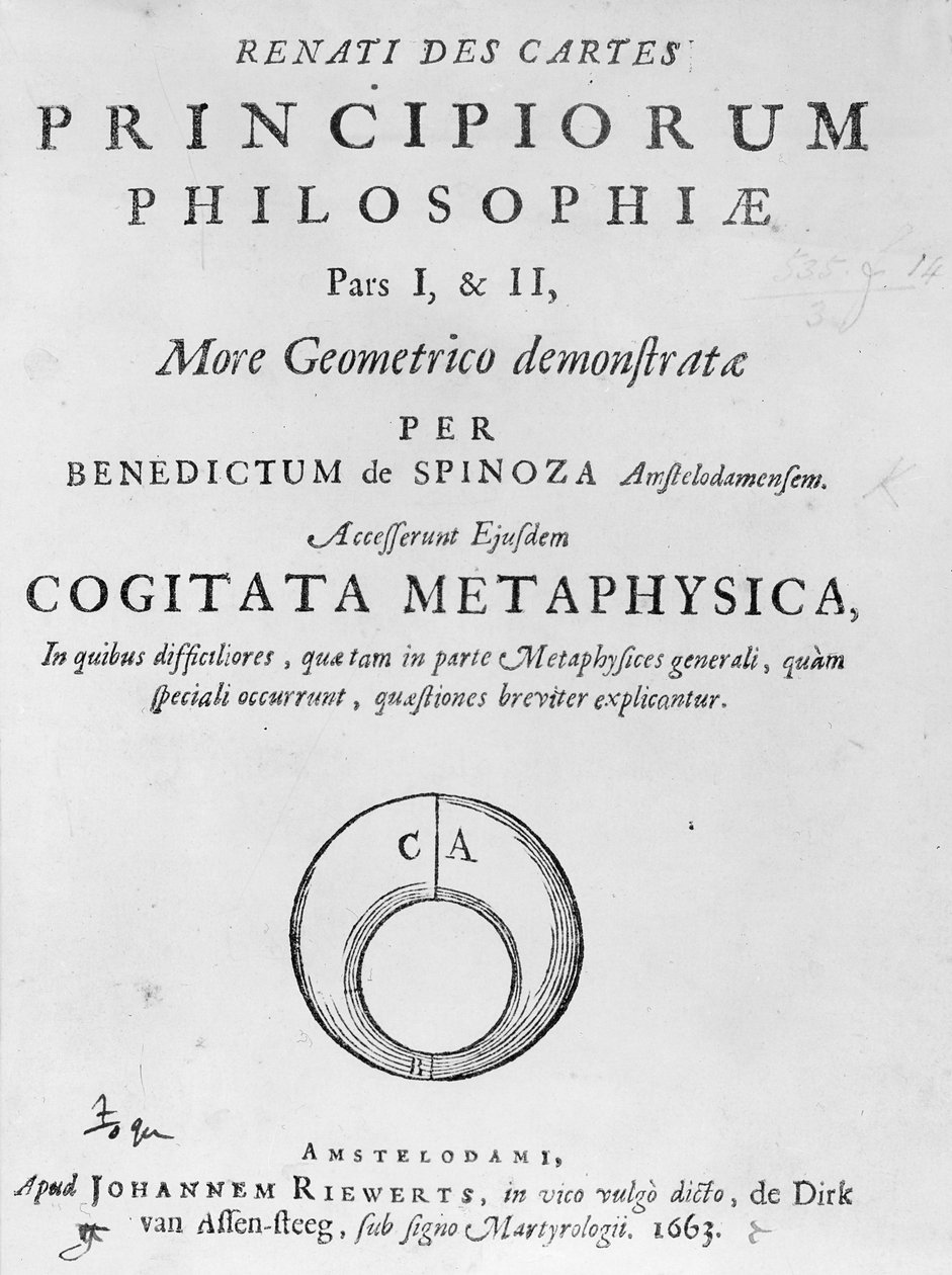 Titlepage to Renati Descartes principiorum philosophie by Baruch Spinoza, published in 1663 by Dutch School