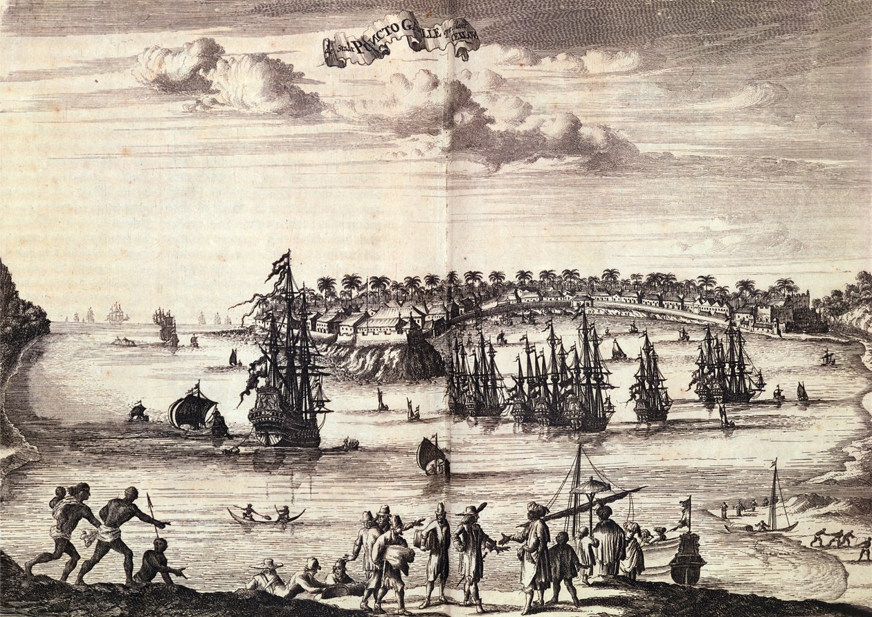 View of the harbour and town of Galle, published in Amsterdam 1676 by Dutch School