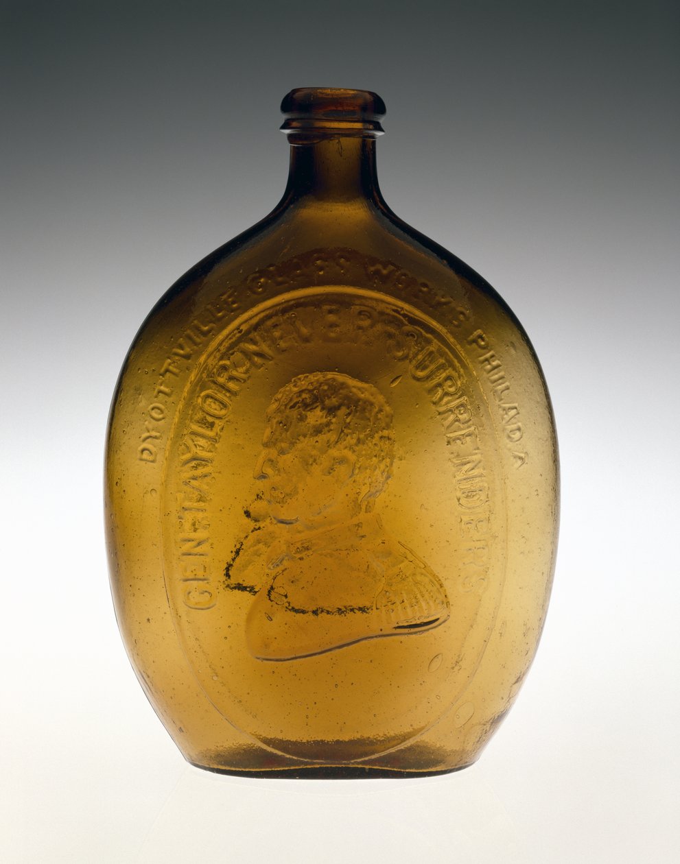 Figured Flask, c. 1847 by Dyottville Glass Works
