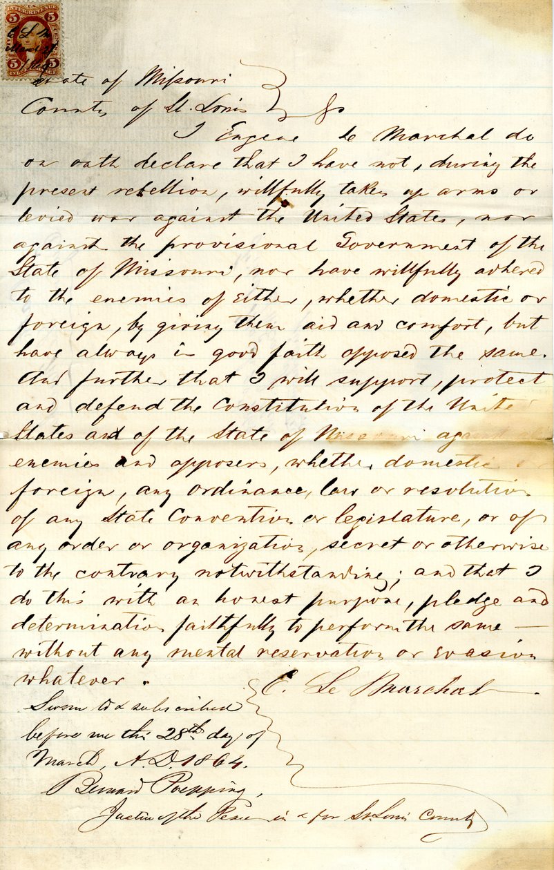 Swears Oath of Allegiance to the Government of the United States and the State of Missouri by E. LeMarchal