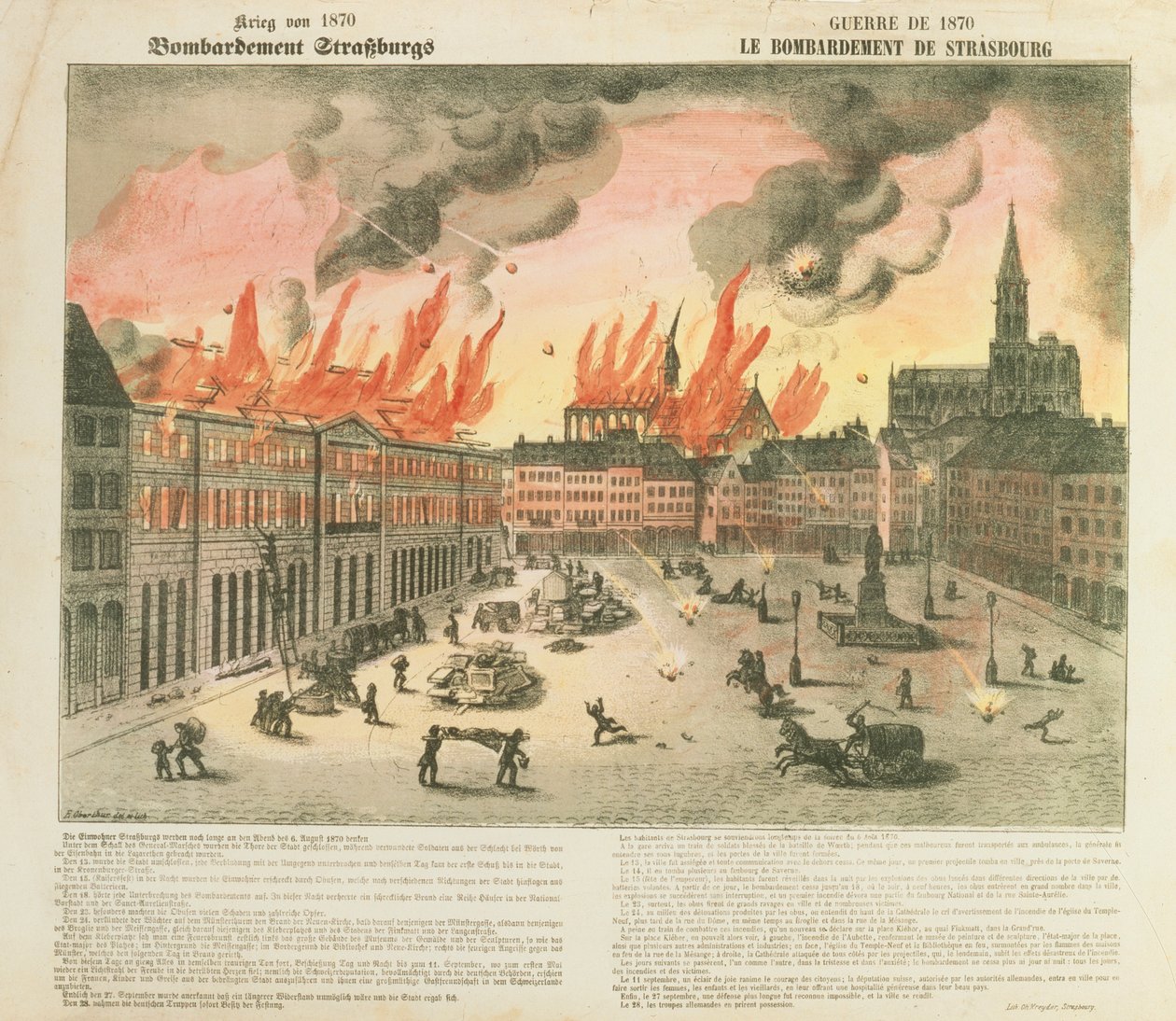 Bombardment of Strasbourg, 24-27 August 1870, troops from Baden led by General von Werder, published by Ch. Kreyder, Strasbourg by E. Oberthur