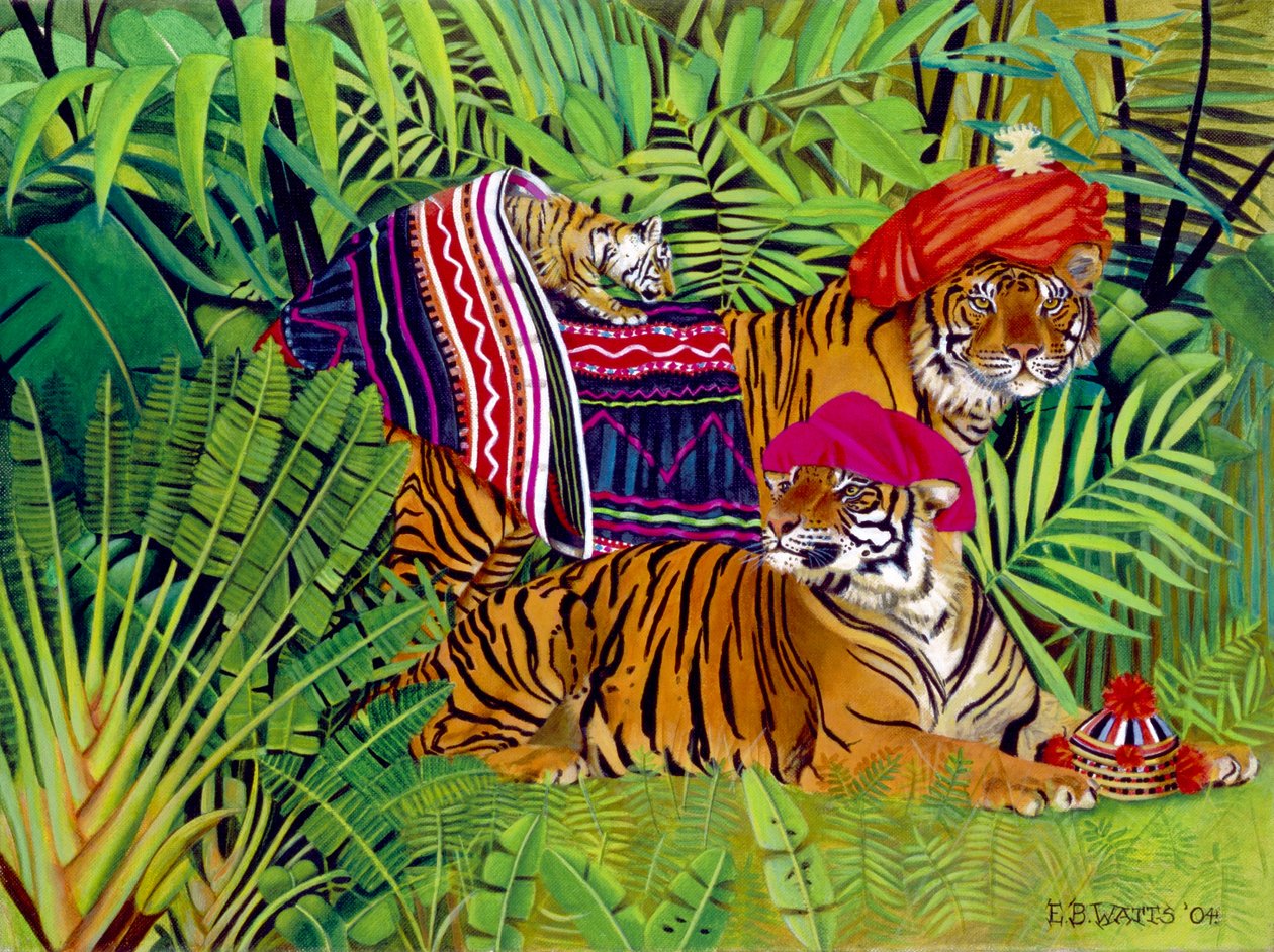 Tiger family with Thai Clothes by E.B. Watts