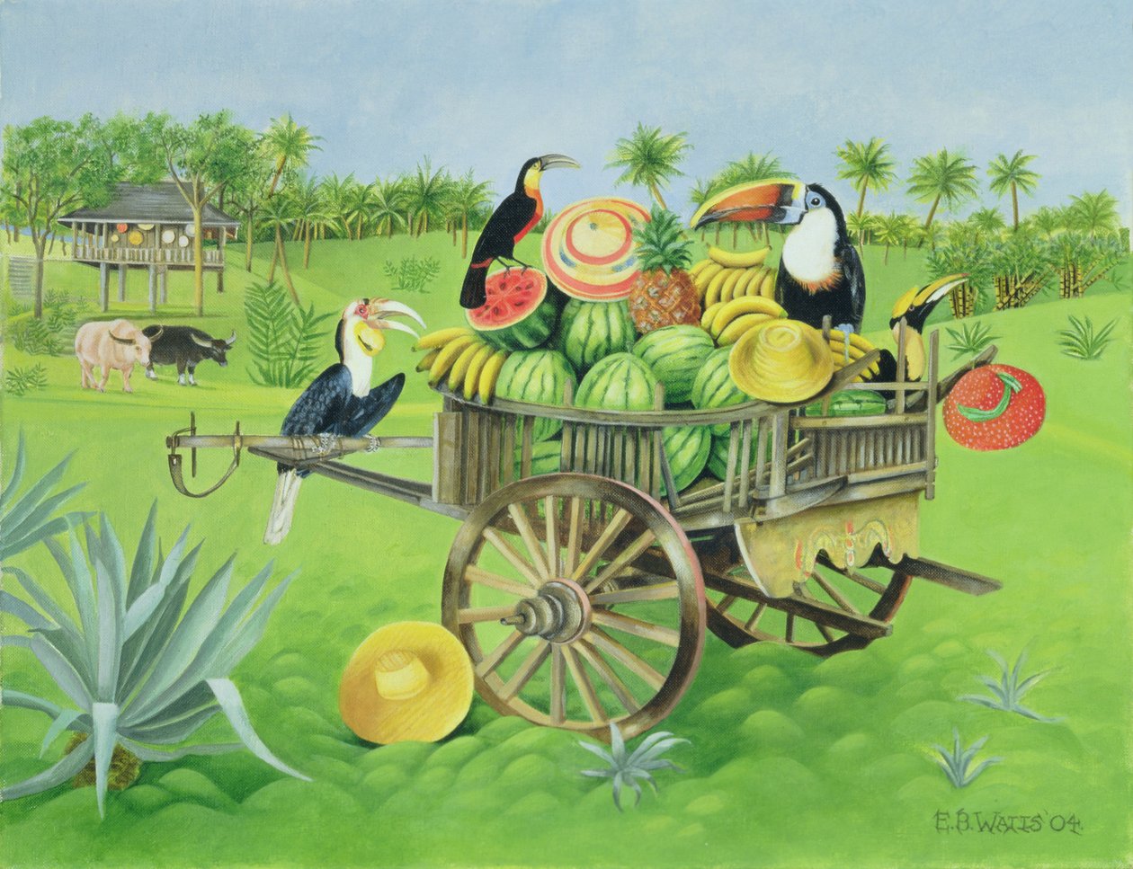 Toucans and Watermelons in Old Thai Cart by E.B. Watts